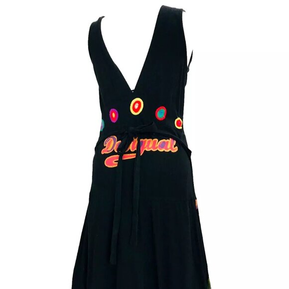 SOLD! DESIGUAL Swing Dress V-neck Floral Rio Flowers Dragons Print Embroidery M - Picture 3 of 13